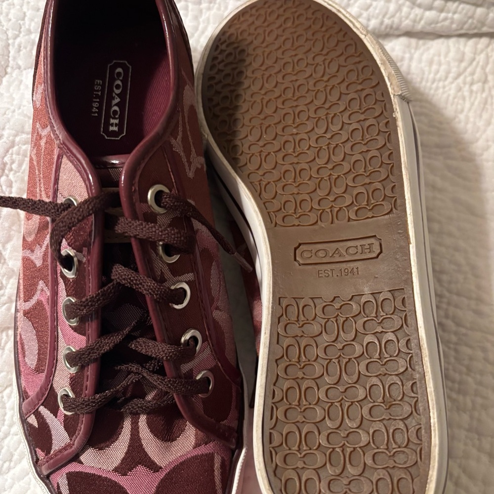 Coach Women's Maroon Signature Canvas Sneakers
